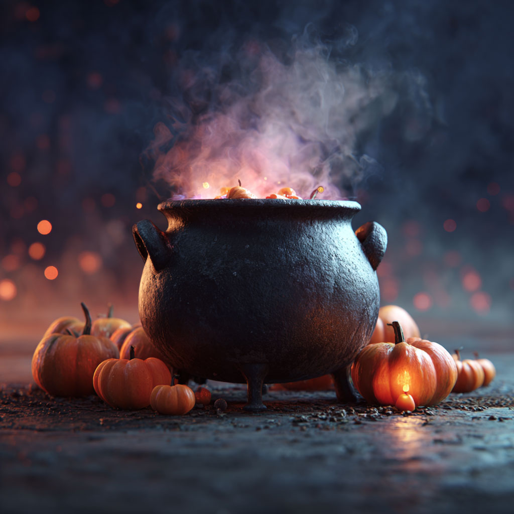 Smoking Cauldron with Drinks